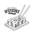 sushi retro emblem black and white vector image vector image
