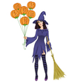halloween witch standing with pumpkins and a broom vector image