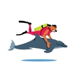 diver and dolphin cartoon vector image vector image