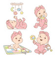 set with baby girl playing toys first year games vector image