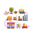 production of juice from an orchard to table set vector image
