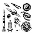 space engraving hand drawn set vector image