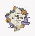vintage style halloween frame label template hand vector image