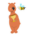 cute cartoon bear with beehive and bee vector image