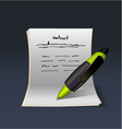blank note paper with green pen contract vector image vector image