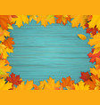 fallen leaves on turquoise wooden background vector image vector image
