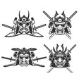 set of the samurai mask with crossed swords vector image