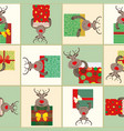 fun cartoon reindeer in brown red green and gold vector image