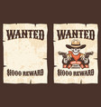 wanted vintage poster - skull cowboy with guns vector image
