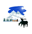 house snow mountains deer silhouette vector image