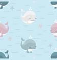cartoon whales seamless pattern cute whale swim vector image vector image