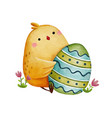 watercolor little chicken holding easter egg vector image