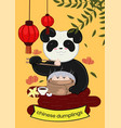 panda eats chinese dumplings banner vector image