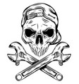 skull with hat and crossing wrenches vector image vector image