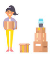 happy young woman flat people moving in new vector image vector image