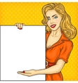 pop art girl showing ads vector image vector image