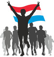 winner with the luxembourg flag at finish vector image