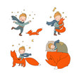 little cute boy and foxes fairy tale about vector image