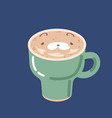 coffee cup with cute animal face latte art pattern vector image