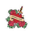 old school tattoo emblem label with dagger heart vector image