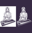 girl with synthesizer element monochrome vector image