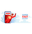super delivery man in superhero suit vector image