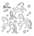 cute horses and stars set coloring book pages vector image