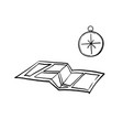 hand drawn doodle compass and map doodle vector image