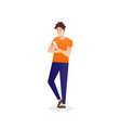 man holding smartphone and chatting messages vector image