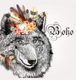 hand drawn portrait of boho wolf vector image