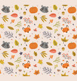 autumn pattern with cute animals and leaves vector image