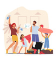 young family with kids packing suitcase organizing vector image