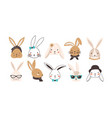 bundle of funny bunny faces isolated on white vector image vector image