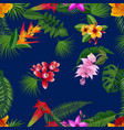 tropical palm leaves and exotic flower vector image