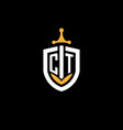 creative letter ct logo gaming esport with shield vector image