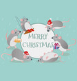 hand drawn banner with cute mice merry christmas vector image vector image