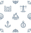 marine seamless pattern with line icons vector image