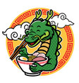 cartoon dragon mascot eat ramen vector image