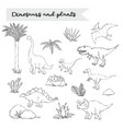 dinosaurus set with plant isolated on a white vector image