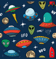 ufo and aliens seamless pattern cute doodles vector image