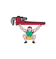 plumber weightlifter lifting monkey wrench cartoon vector image