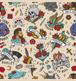 colorful vintage tattoos seamless pattern vector image vector image