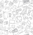 doodle icons seamless travel pattern vector image vector image