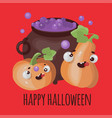 pumpkin and cauldron halloween cartoon vector image vector image