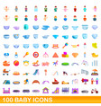 100 baby icons set cartoon style vector image