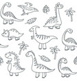 dinosaur outline seamless pattern cute baby dino vector image vector image