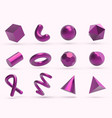 realistic 3d pink metal geometric shapes objects vector image vector image