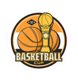 basketball cup icon with ball and sport prize vector image