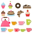 delicious cakes cupcakes and tea cups vector image