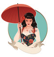 oriental retro cartoon style pinup girl tattooed vector image vector image
